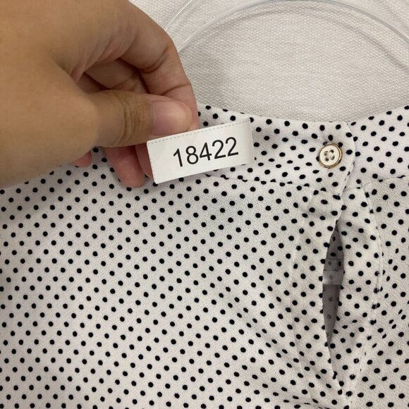 Adrianna Papell White Black Polka Dot Ruffle Stretch Preppy Blouse 2X - Picture 9 of 9